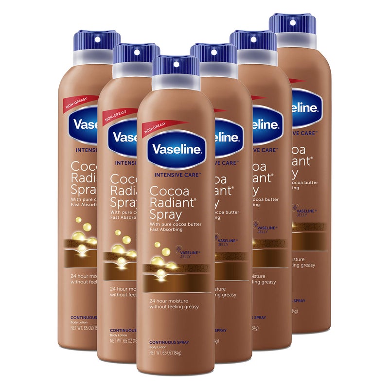 Vaseline Intensive Care Spray Moisturizer For Dry Skin Cocoa Radiant Made With 100 Pure Cocoa Butter 65oz Pack of 6