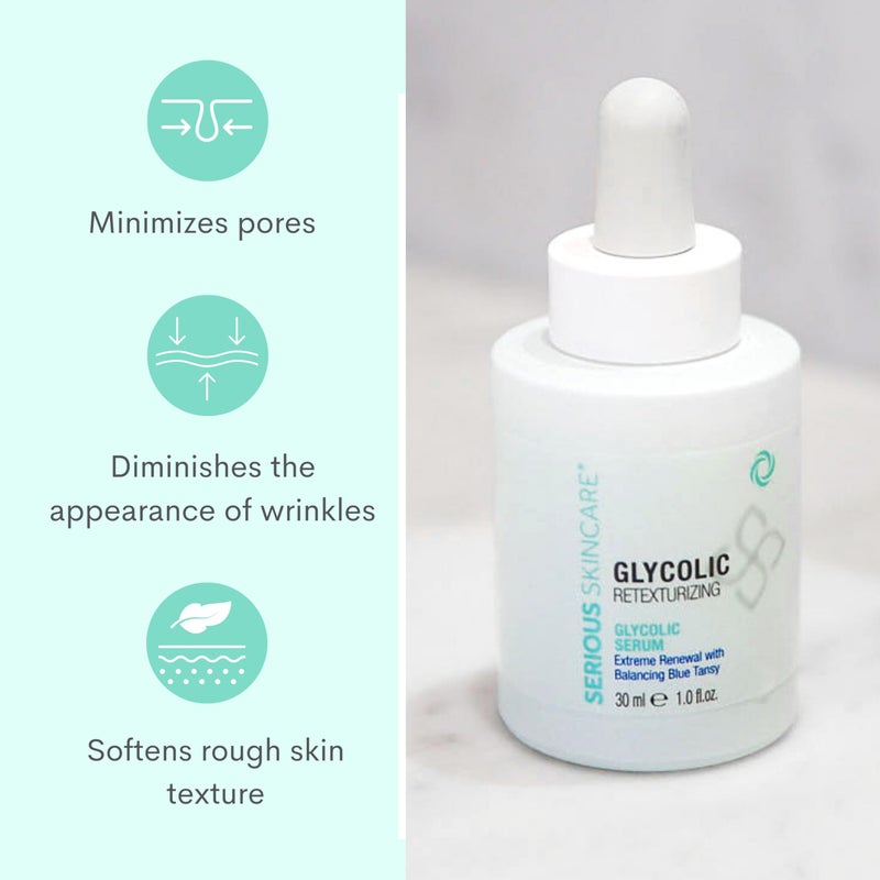 Serious Skincare Glycolic Skin Renewal Set - Retexturizing Serum - Facial Moisture Cream - Face Wash Cleanser - Balancing Blue Tansy Extract - Improve Appearance of Lines, Wrinkles and Enlarged Pores - Image 2