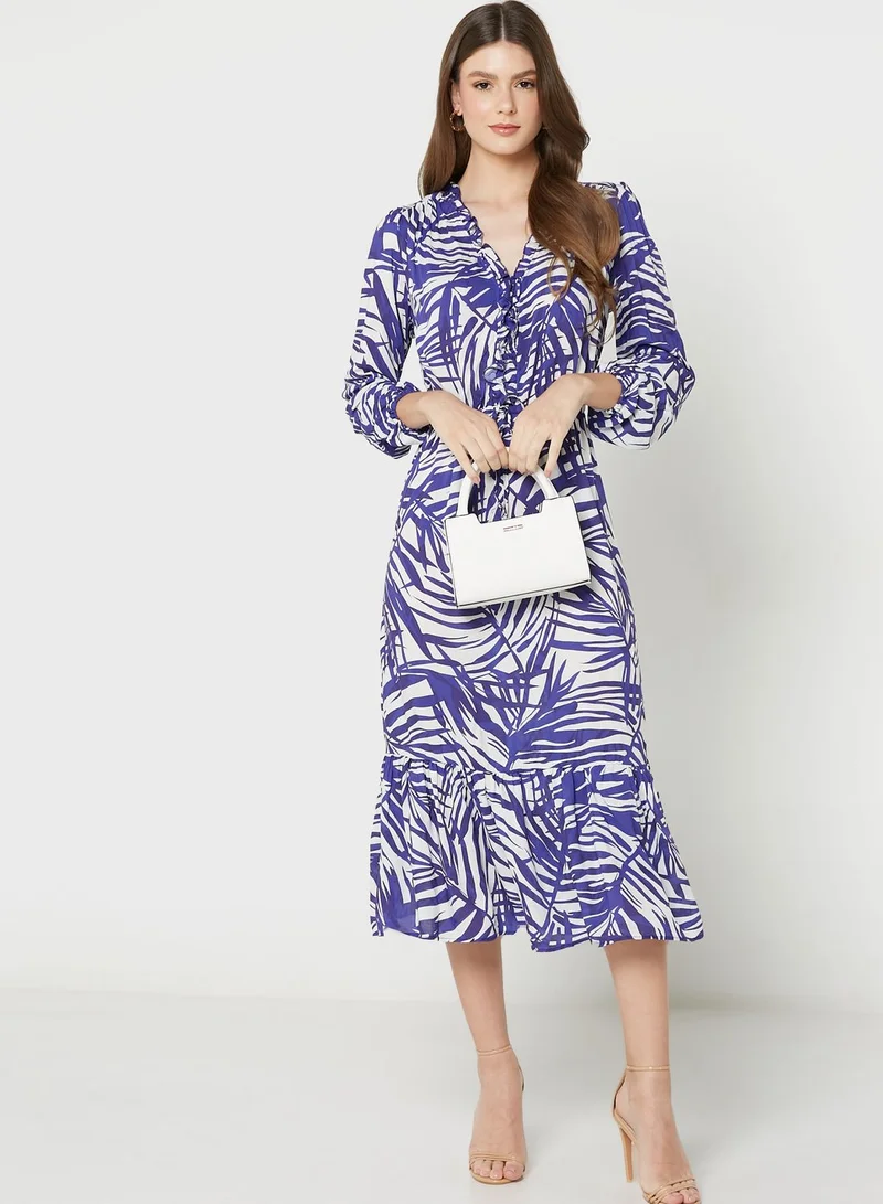 Wallis Ruffle Detail Printed Dress
