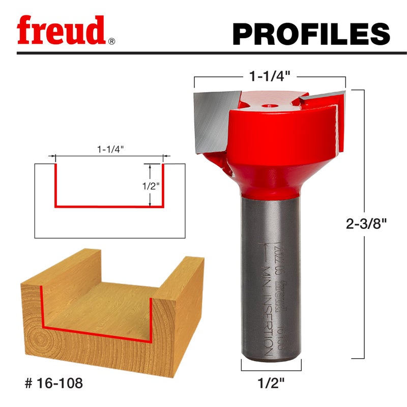 Freud 16-108: 1-1/4" (dia.) Spoilboard Surfacing & Mortising Bit with 1/2" shank, 1/2" carbide height - Image 2