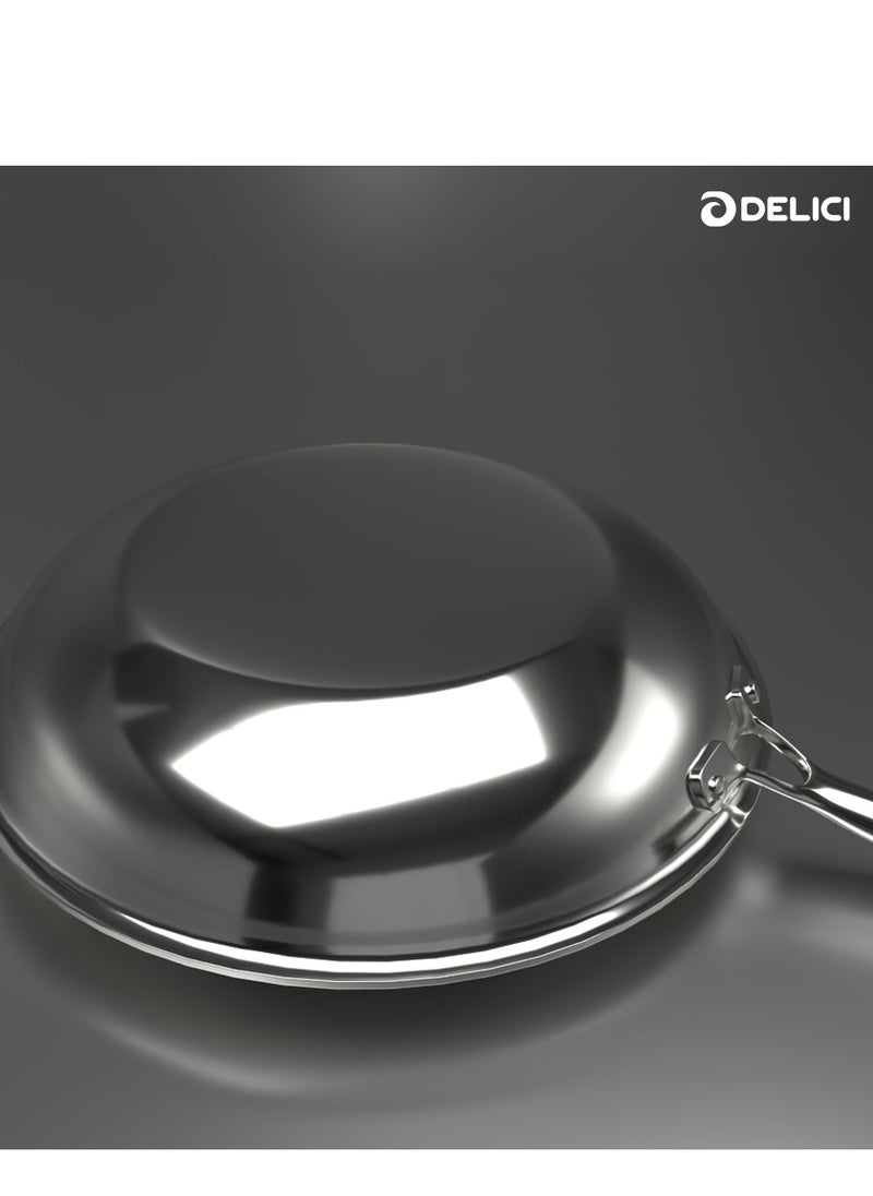 DELICI - 8-Piece Cookware Set   Tri-Ply Stainless Steel Honeycomb (DTHKS8P) - Fry Pan, Milk Pan, Kadai Pan with Steel Lids, Inner Honeycomb Etching Design, Premium Riveted SS Handle,Non-Stick Interior - Image 1