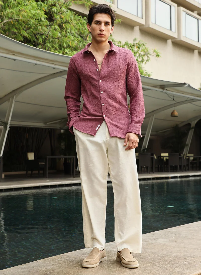 CAHOOT  Men's Rouge Pink Geo-Abstract Jacquard Shirt for Men | Best Price UAE
