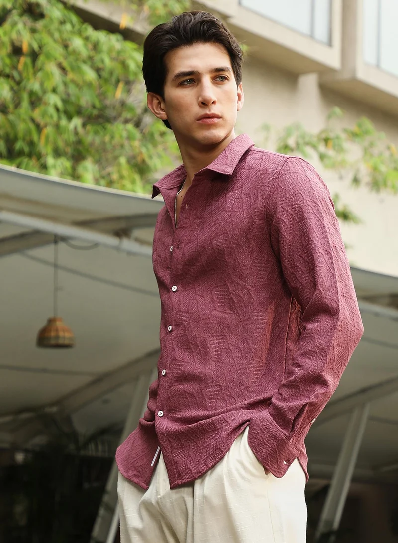 CAHOOT  Men's Rouge Pink Geo-Abstract Jacquard Shirt for Men | Best Price UAE