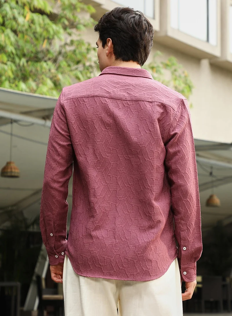 CAHOOT  Men's Rouge Pink Geo-Abstract Jacquard Shirt for Men | Best Price UAE