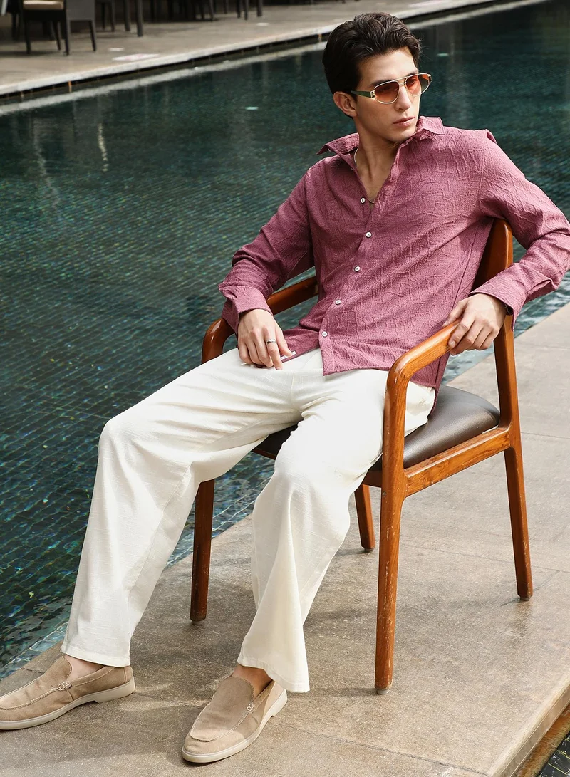 CAHOOT  Men's Rouge Pink Geo-Abstract Jacquard Shirt for Men | Best Price UAE