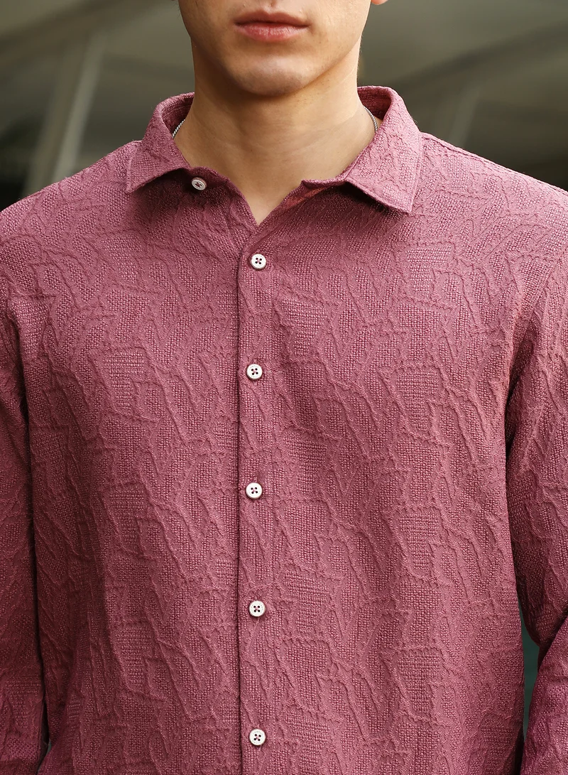 CAHOOT  Men's Rouge Pink Geo-Abstract Jacquard Shirt for Men | Best Price UAE
