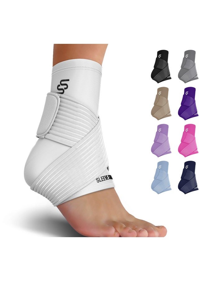 SS SLEEVE STARS Sleeve Stars Ankle Brace for Sprained Ankle, Plantar Fasciitis Relief Ankle Support for Women, Ankle Compression Sleeve w/ Strap (Pair/White)  - Image 1