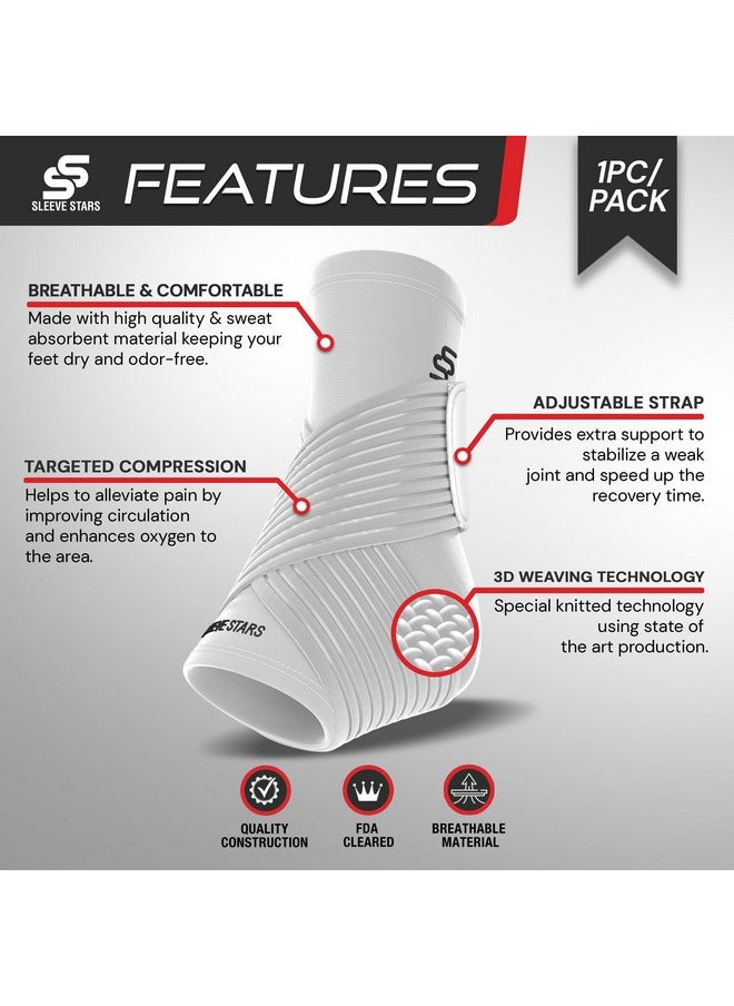 SS SLEEVE STARS Sleeve Stars Ankle Brace for Sprained Ankle, Plantar Fasciitis Relief Ankle Support for Women, Ankle Compression Sleeve w/ Strap (Pair/White)  - Image 3