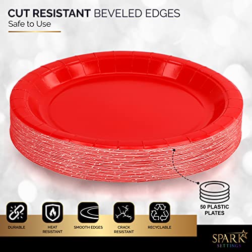 Amcrate Paper Dinner Plates Red, 8 1/2 Inches Paper Plates Disposable, Strong and Sturdy Disposable Plates for Party, Dinner, Holiday, Picnic, or Travel Party Plates, Pack of 50 - Image 4