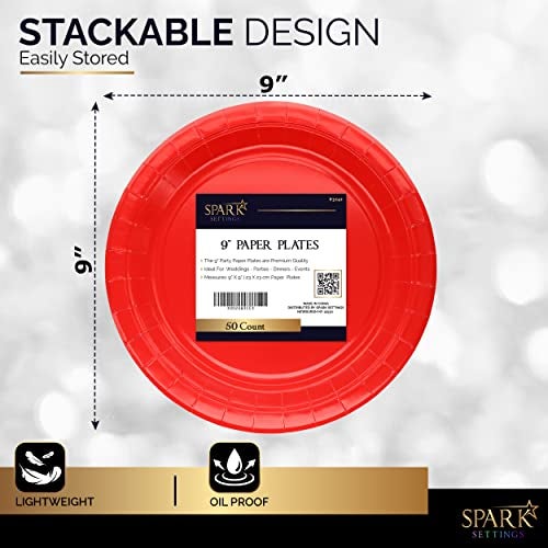 Amcrate Paper Dinner Plates Red, 8 1/2 Inches Paper Plates Disposable, Strong and Sturdy Disposable Plates for Party, Dinner, Holiday, Picnic, or Travel Party Plates, Pack of 50 - Image 3