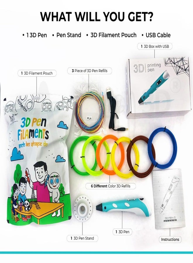 NFIL3D Pen Kit for Kids | 3D Pen Starter Kit – Includes 9Pcs Multicolor Filament 5Meter Each [Total 45 Meter] & 1Pc USB Cable,1Pc Stand &1Pc 3D Pen Birthday Party Gifts for Kids (Blue) - Image 2