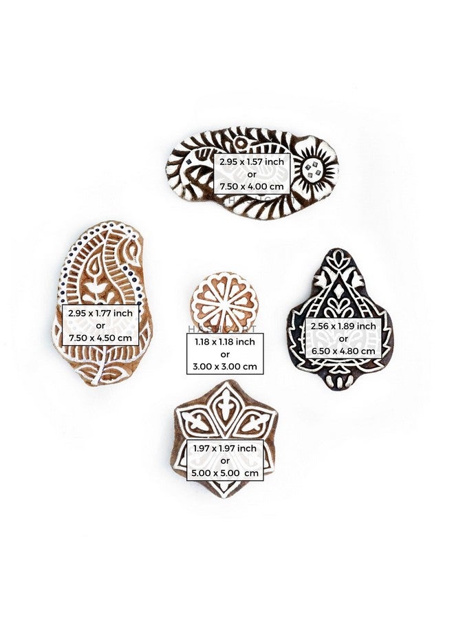 Hashcart | Set of 5 | Paper Print Stamps Paisley Pattern Wooden Blocks for Block Printing Stamp, Artistic Shapes Craft Kids Saree Border Henna Fabric Textile Paper Clay Pottery - Image 4