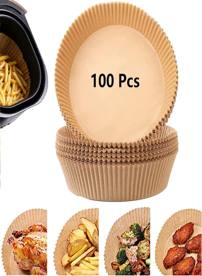 Air Fryer Disposable Paper Liner,100 pcs Air Fryer Liners Round,Non-Stick Airfryer Parchment Liners,Oil-proof,Water-Proof,Food Grade Baking Parchment (100Pcs-6.3 inch)
