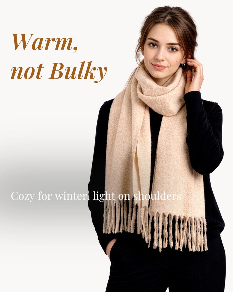 Achillea Warm Cashmere-Feel Winter Scarf â€“ Thick Shawl Wrap for Cold Weather, Blanket Scarf for Everyday Wear (Beige) - Image 2