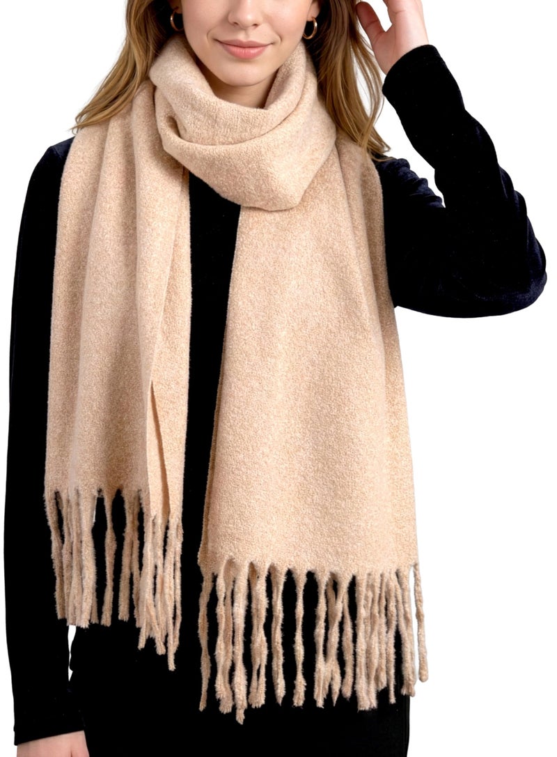 Achillea Warm Cashmere-Feel Winter Scarf â€“ Thick Shawl Wrap for Cold Weather, Blanket Scarf for Everyday Wear (Beige) - Image 1
