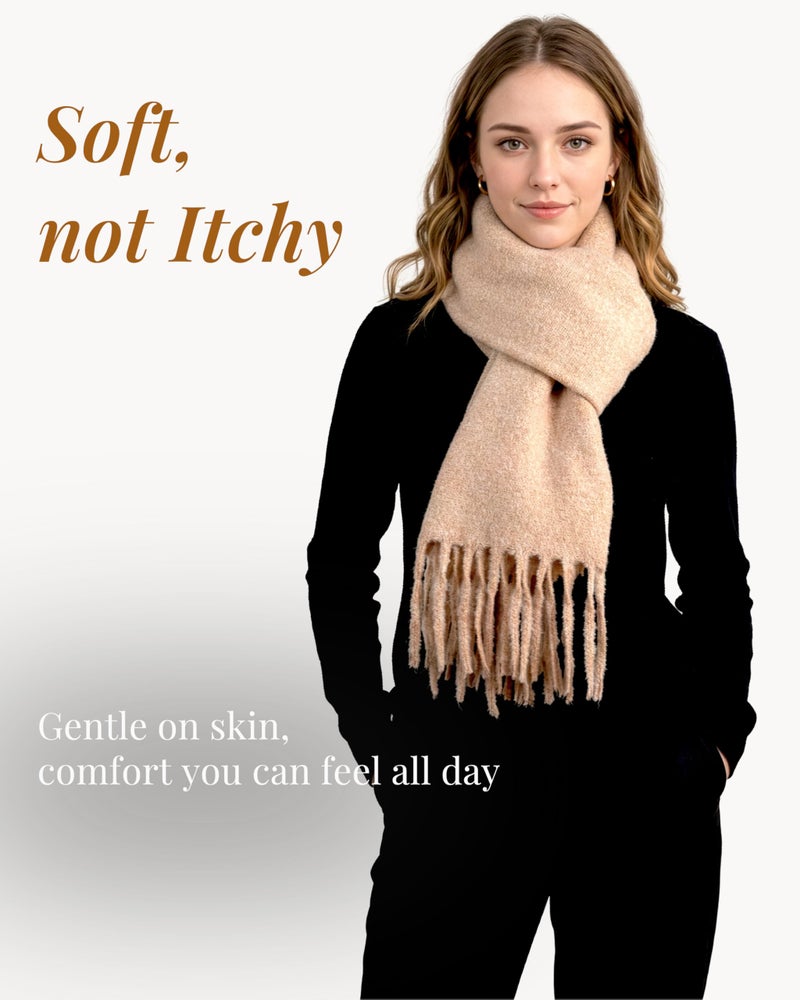 Achillea Warm Cashmere-Feel Winter Scarf â€“ Thick Shawl Wrap for Cold Weather, Blanket Scarf for Everyday Wear (Beige) - Image 3