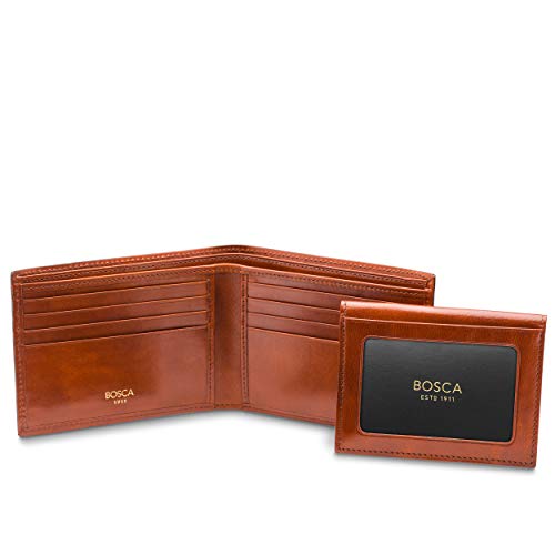 Bosca Men's Leather Wallet with Removable ID Passcase - Bifold Wallet for Men With 8 Card Slots, Premium Hand-Stained Leather With Gift Packaging, Amber Brown - Image 4