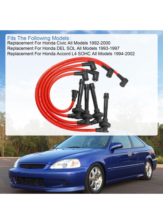 JDMSPEED JDMSPEED New Spark Plug Wire Set Replacement for Honda Civic Del Sol EG EK EJ D15 D16 Spiral Core 92-00  - Image 1