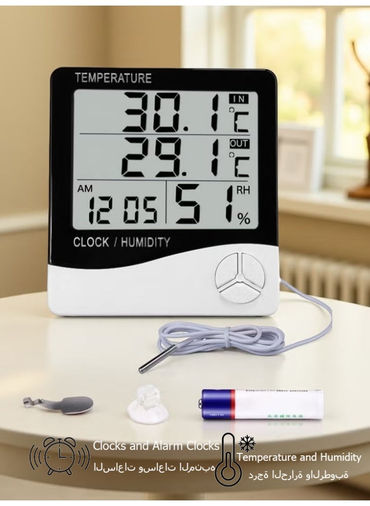 Digital Humidity Meter Indoor Outdoor Temperature Thermometer Humidity Monitor with LCD Alarm Clock for Home House Greenhouse Daily Use - Image 1