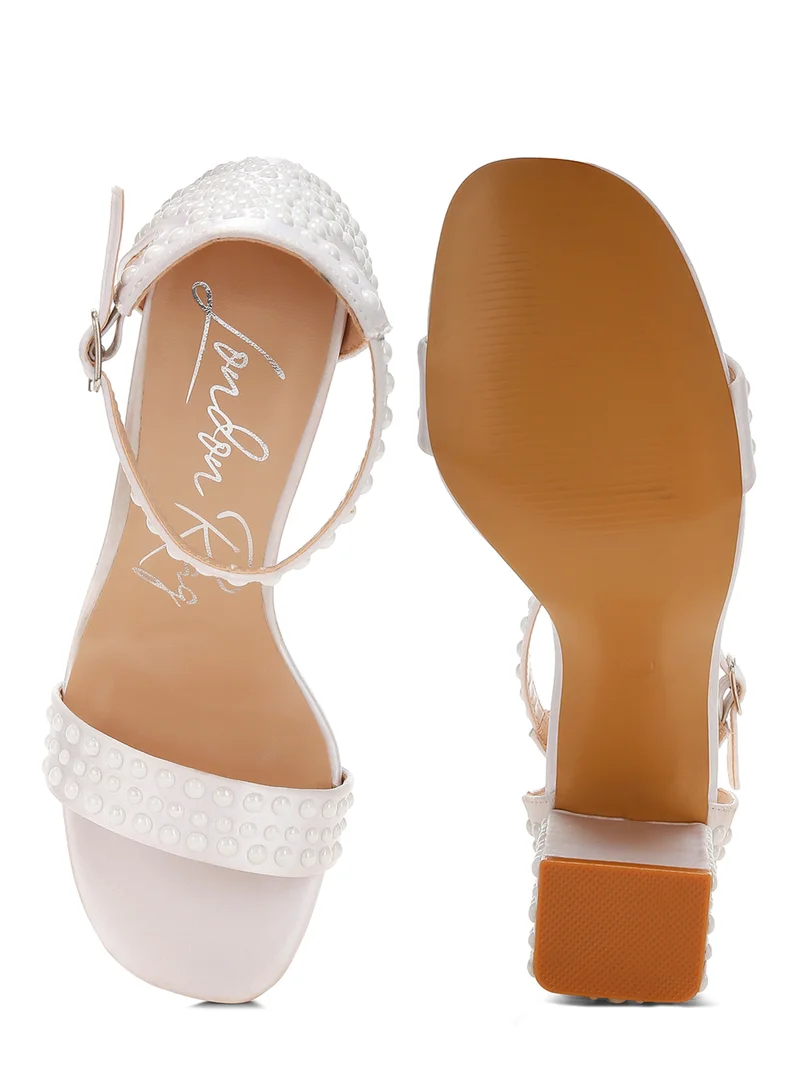 London Rag Pearls Embellished Satin Sandals in Off White