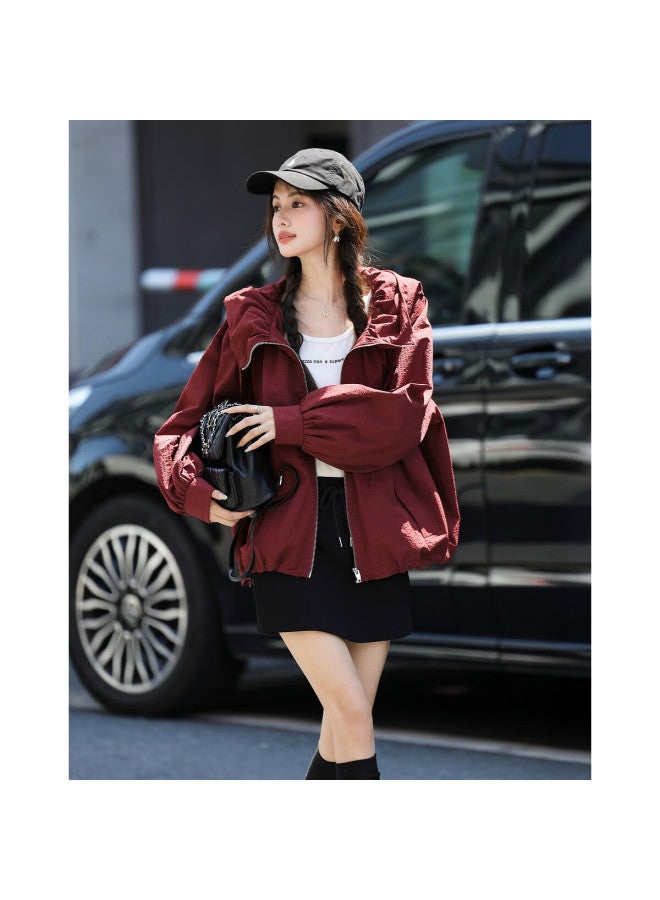 Mt Lightweight Outdoor Autumn Sports Casual Hooded Puff Sleeve Zipper Loose Short Women's Jacket - Image 3