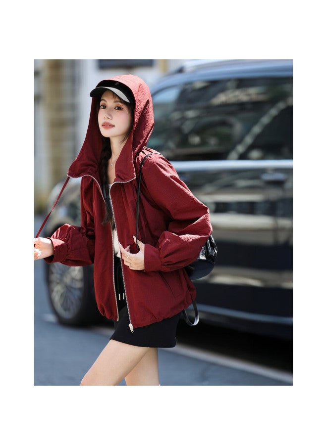 Mt Lightweight Outdoor Autumn Sports Casual Hooded Puff Sleeve Zipper Loose Short Women's Jacket - Image 2
