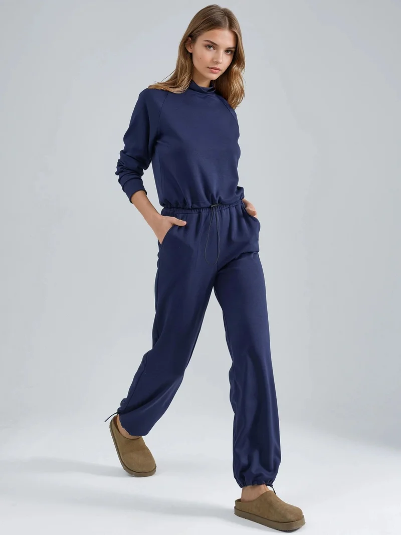 زوبعة بلوزة نصف ياقة مدورة مودال وبنطلون بخصر مطاطي مجموعة بيرسان