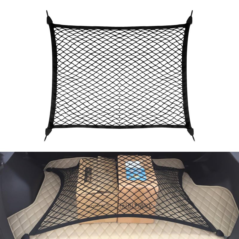 JYIS Elastic Cargo Net for SUV Trucks Ceiling Cargo Net Adjustable Trunk Mesh Net Organizer 32 X 24 Stretch to 63X43 with Hooks Universal Car Rear Trunk Bed Netting Storage AccessoriesBlack - Image 3