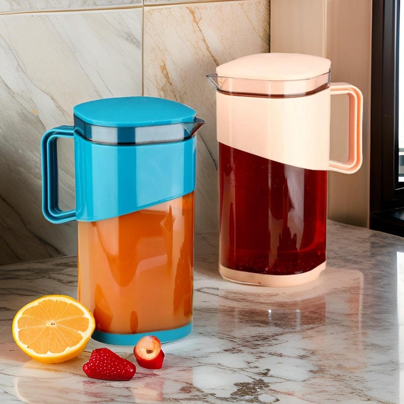 JUICIQ Plastic Water Pitcher with Lid BPAFree Stylish Durable Jug for Juice Iced Tea Beverages 2L Pack of 2 - Image 1
