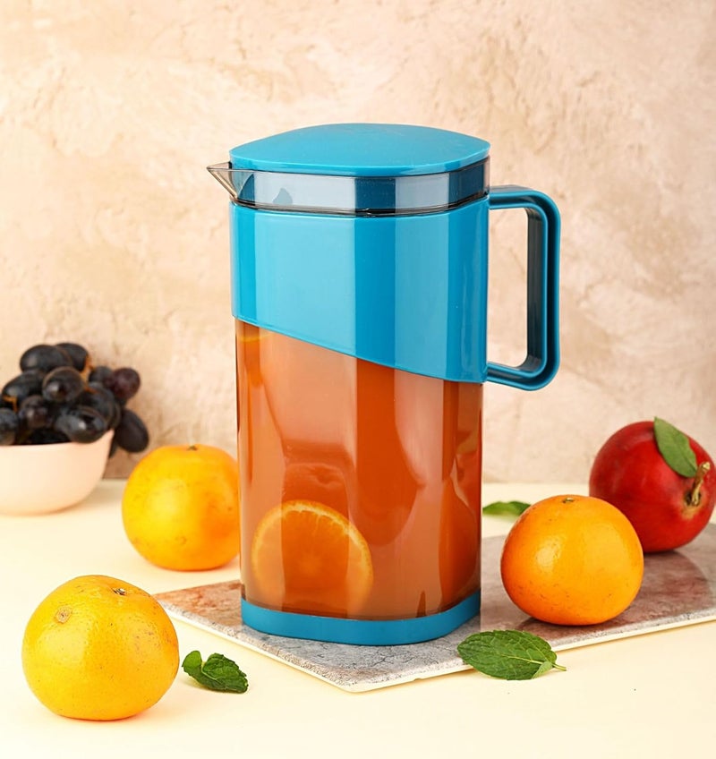 JUICIQ Plastic Water Pitcher with Lid BPAFree Stylish Durable Jug for Juice Iced Tea Beverages 2L Pack of 2 - Image 2