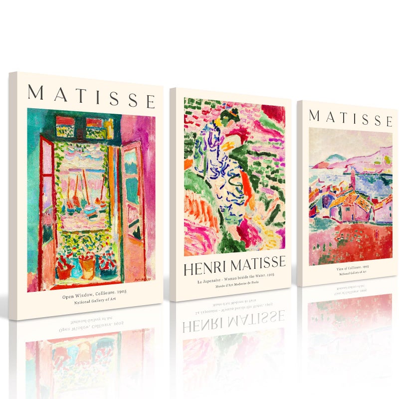 Baccone Henri Matisse Wall Art Prints Set of 3 Matisse Wall Decor Aesthetic Canvas Poster Colorful Abstract Pink Picture Vintage Flower Art Exhibition Posters for Room Bedroom 16x24x3 Inch Wrapped Canvas - Image 2