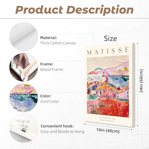 Baccone Henri Matisse Wall Art Prints Set of 3 Matisse Wall Decor Aesthetic Canvas Poster Colorful Abstract Pink Picture Vintage Flower Art Exhibition Posters for Room Bedroom 16x24x3 Inch Wrapped Canvas - Image 3