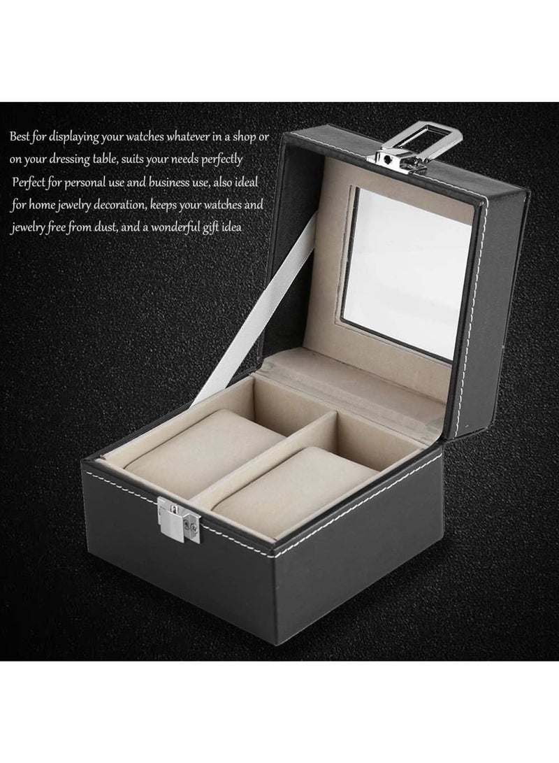 SOLARAE Watch Case, PU Leather Watch Display Box, Men's & Women's 2 Slots Jewelry Organizer, for Storing Watches and Luxury Jewelry, Gift Storage Case (4.3 x 4.3 x 3.1 inch, Black) - Image 4