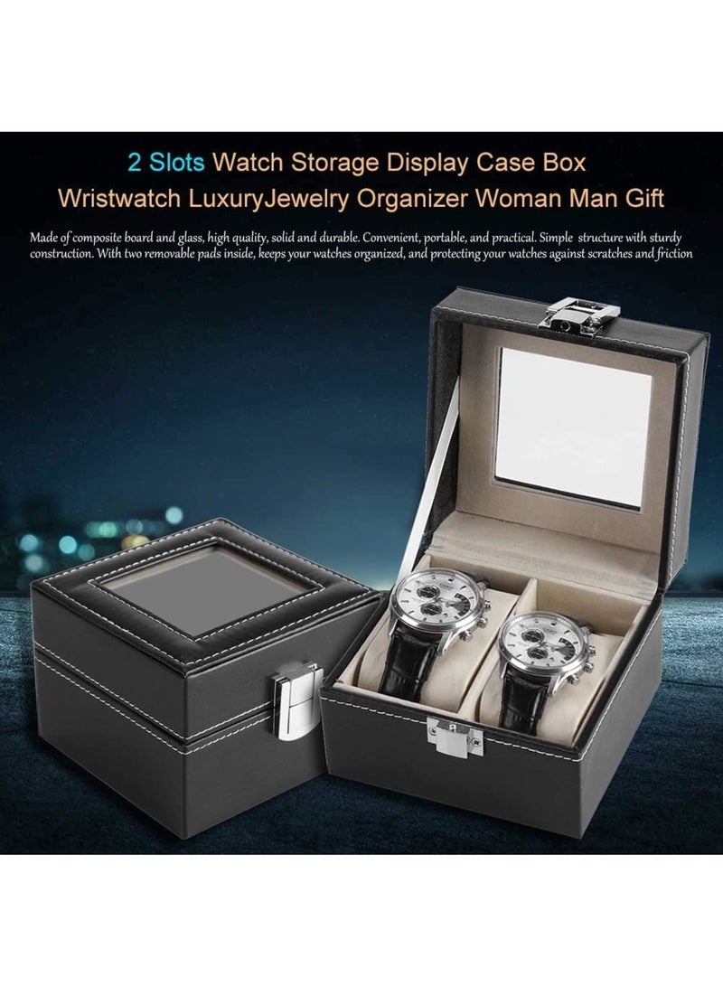 SOLARAE Watch Case, PU Leather Watch Display Box, Men's & Women's 2 Slots Jewelry Organizer, for Storing Watches and Luxury Jewelry, Gift Storage Case (4.3 x 4.3 x 3.1 inch, Black) - Image 5