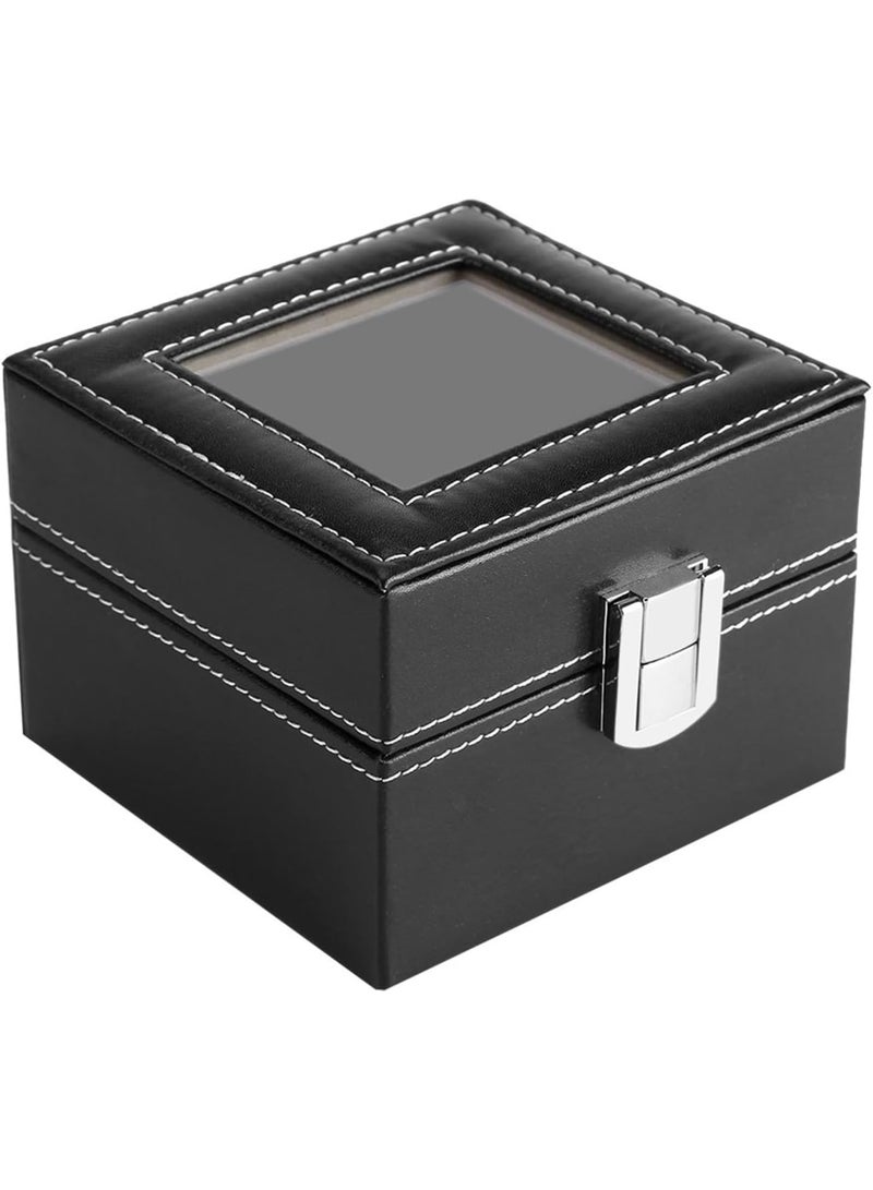SOLARAE Watch Case, PU Leather Watch Display Box, Men's & Women's 2 Slots Jewelry Organizer, for Storing Watches and Luxury Jewelry, Gift Storage Case (4.3 x 4.3 x 3.1 inch, Black) - Image 1