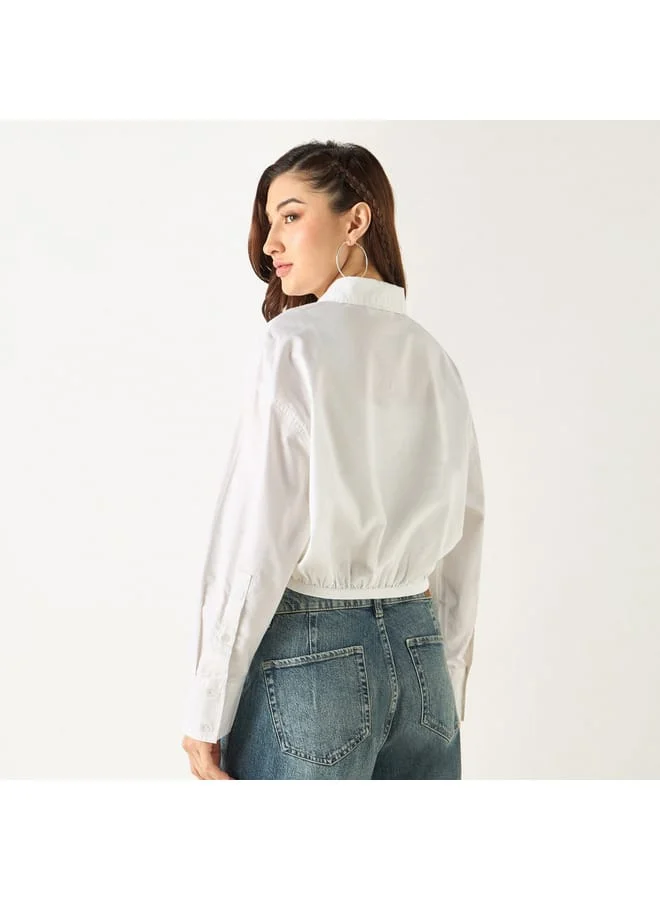 Lee Cooper Lee Cooper Regular Fit Solid Cropped Oxford Shirt with Elasticated Hem