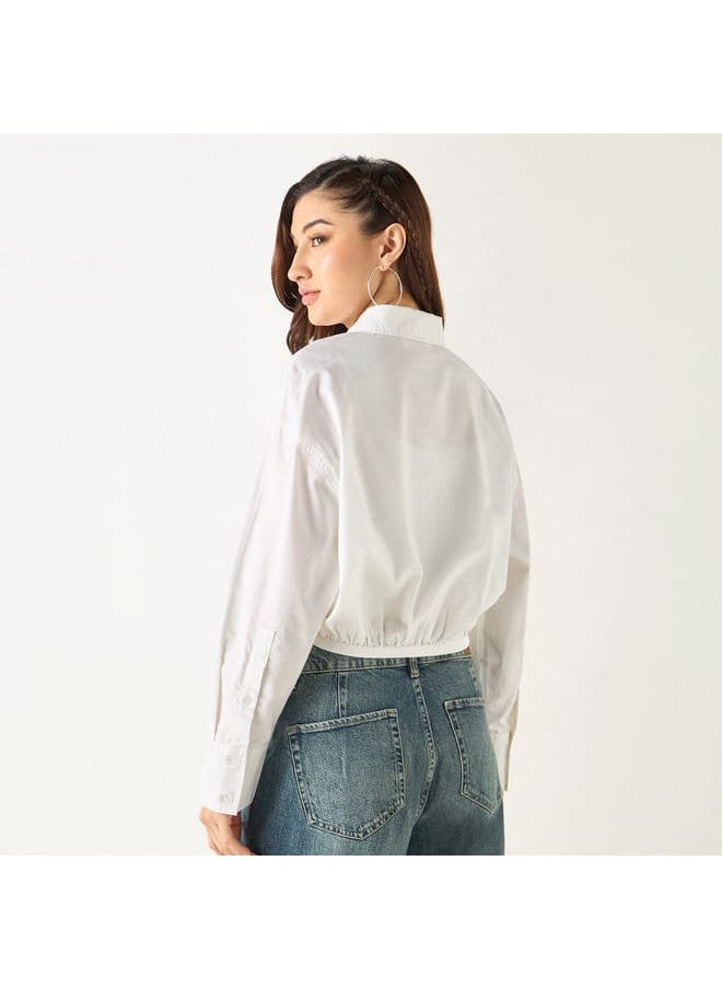Lee Cooper Lee Cooper Regular Fit Solid Cropped Oxford Shirt with Elasticated Hem  - Image 3