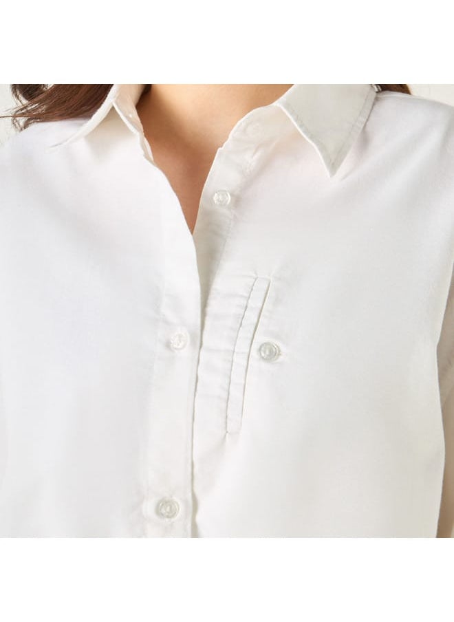 Lee Cooper Lee Cooper Regular Fit Solid Cropped Oxford Shirt with Elasticated Hem  - Image 4