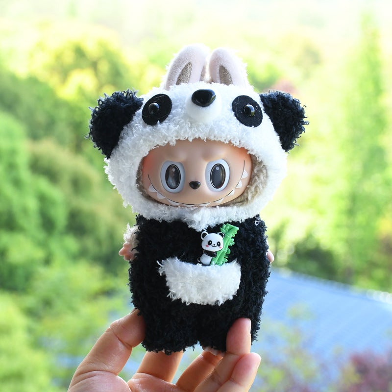 17cm Labubu Plush Frog Pig Christmas Doll Outfit Panda jumpsuit two-piece (clothes only, excluding dolls) 