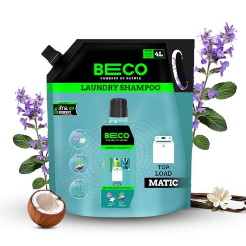 BECO بيكو سائل الغسيل الطبيعي للتحميل العلوي - عبوة إعادة تعبئة 4 لتر | إزالة البقع القوية | انتعاش اللافندر والفانيليا | يحافظ على السطوع واللمعان | خالي من المواد الكيميائية | سائل غسيل للغسالات ذات التحميل العلوي - Image 1
