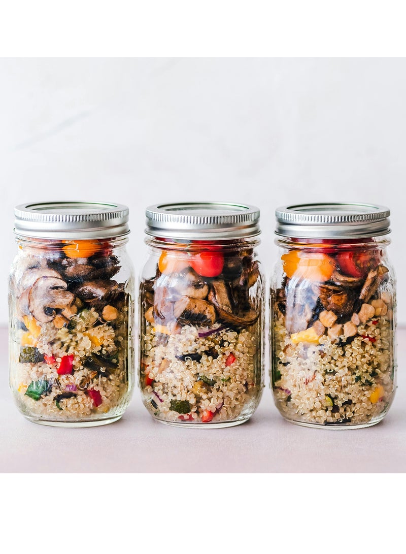 Mason 6 Piece Spice Jar Set, BPA-Free Storage Glass Jar With Silver Airtight Lid, 473ml Big Containers For Organizing Spice、Food、Tea、Coffee - Image 5