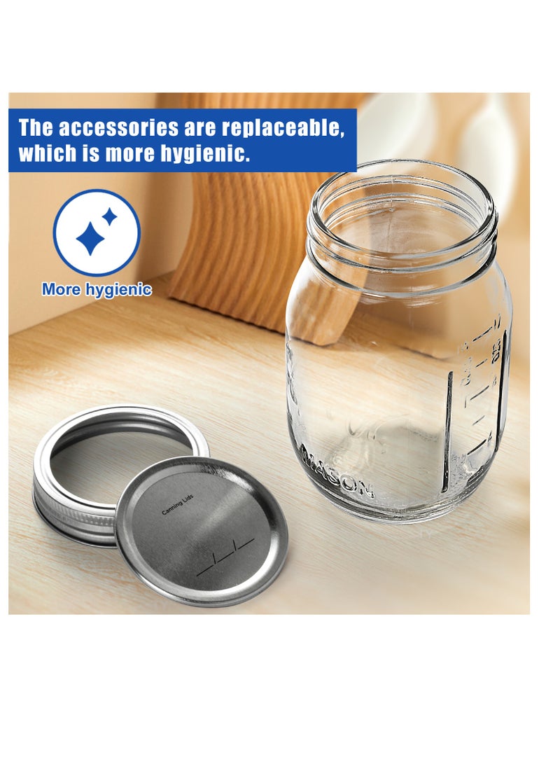 Mason 6 Piece Spice Jar Set, BPA-Free Storage Glass Jar With Silver Airtight Lid, 473ml Big Containers For Organizing Spice、Food、Tea、Coffee - Image 2