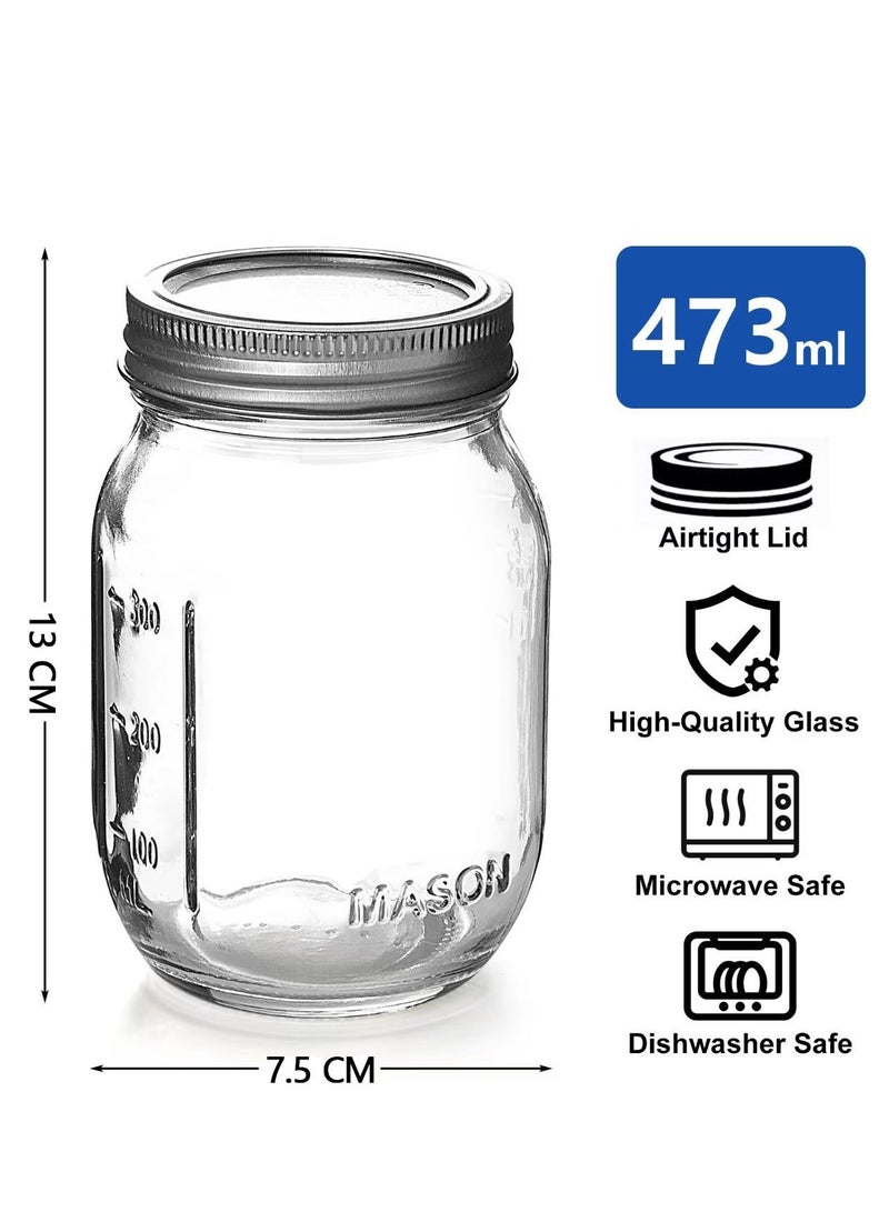 Mason 6 Piece Spice Jar Set, BPA-Free Storage Glass Jar With Silver Airtight Lid, 473ml Big Containers For Organizing Spice、Food、Tea、Coffee - Image 4