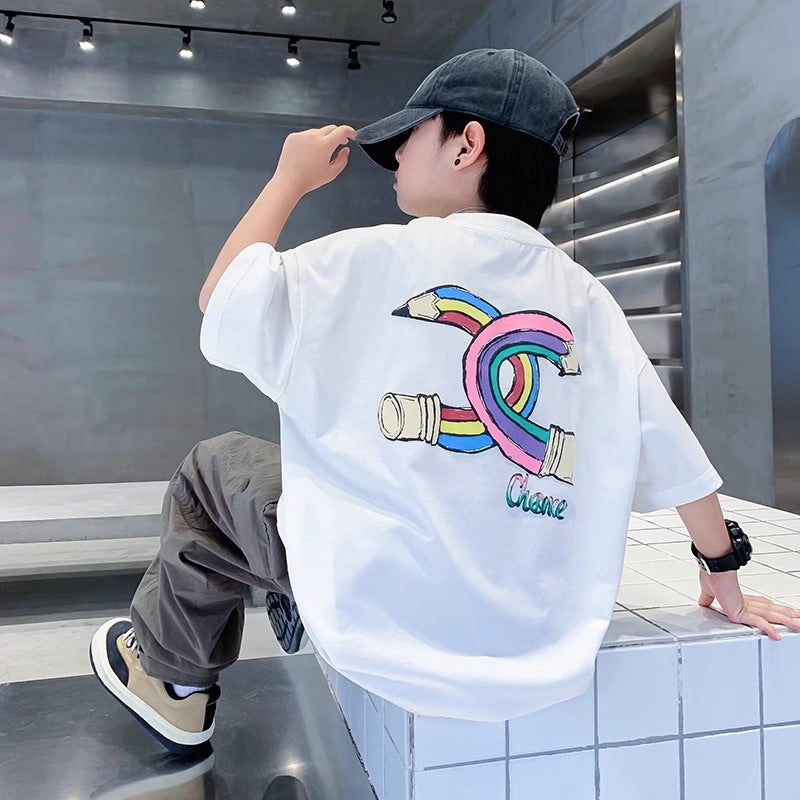 Boys' Summer Trendy Purple Pure Cotton Short-Sleeve T-Shirt 2026 New Style Children'S Boys' Summer Clothing Stylish Loose Top Trendy T-Shirt - Image 3
