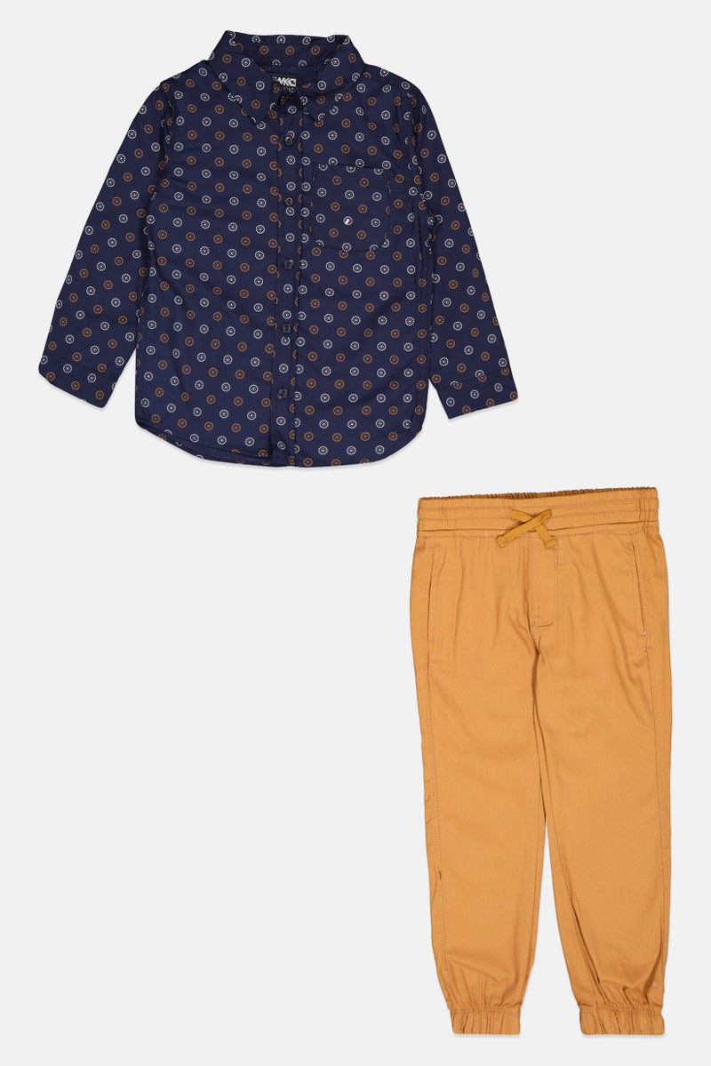 Hawk Kids Boy 2 Pieces Long Sleeve Casual Shirt And Joggers Set, Multicolor - Image 1