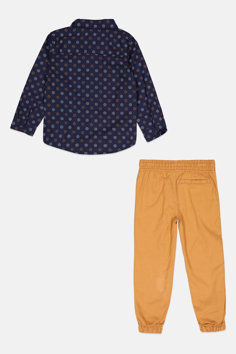 Hawk Kids Boy 2 Pieces Long Sleeve Casual Shirt And Joggers Set, Multicolor - Image 2