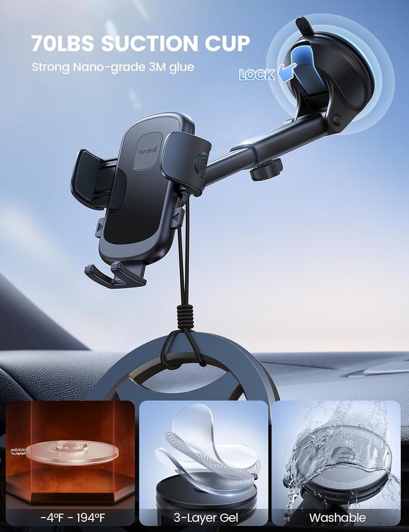 Lamicall Car Phone Holder [Military-Grade 3-in-1 Suction Cup] 360° Rotating Mount for Dashboard, Vent, and Windshield - Image 3