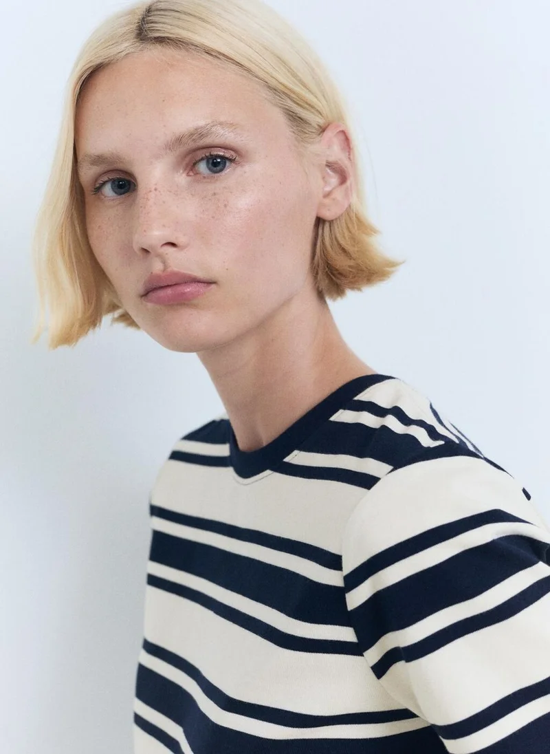 MANGO Contrasting Collar Cotton T-Shirt