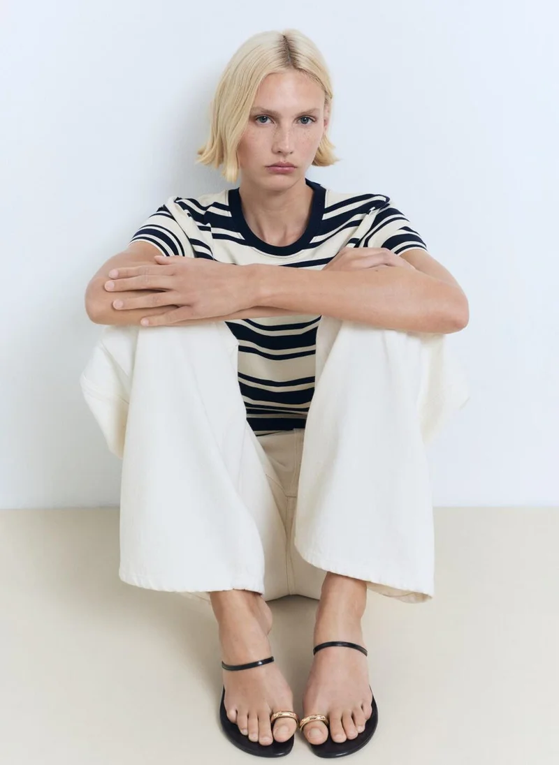 MANGO Contrasting Collar Cotton T-Shirt