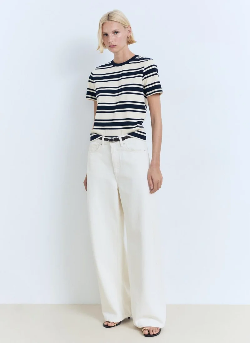 MANGO Contrasting Collar Cotton T-Shirt